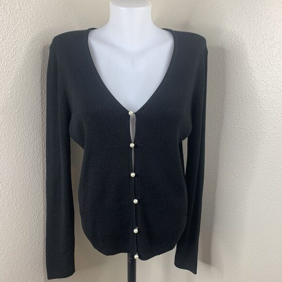 Scotch & Soda Women’s Black Melange Pearl Button V-neck Cardigan Sweater Sz L - Picture 2 of 8